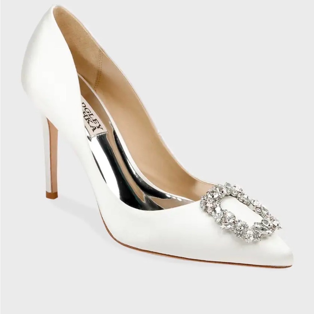Badgley Mischka White Heels with Crystal Detail